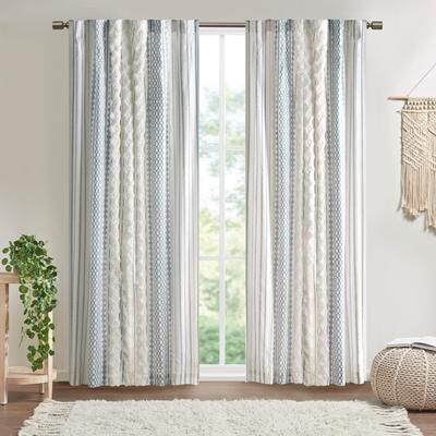 Ink and Ivy INK+IVY Imani 100% Cotton Boho Tufted Chenille Stripe Lined Single Curtain Panel