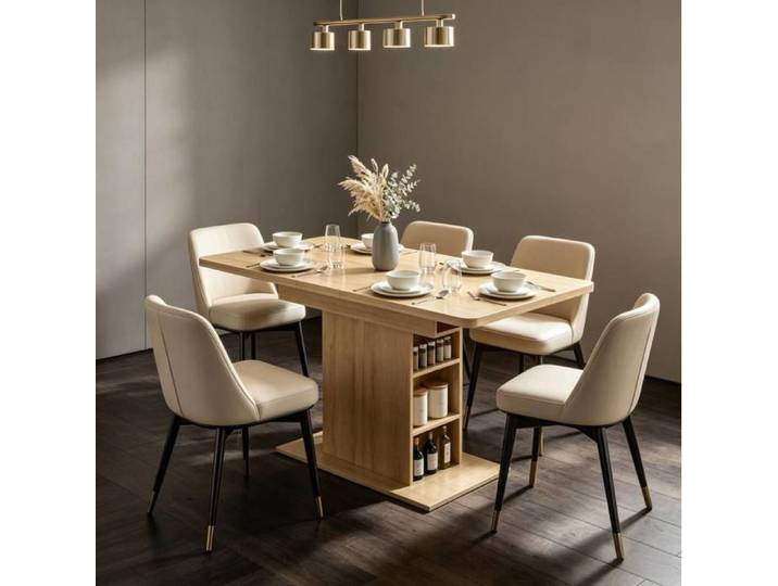 ULEVR Table à manger extensible rectangulaire 110 à 130 cm MDF effet bois naturel 4 à 6 personnes