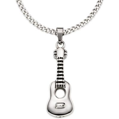 Kette mit Anhänger BRUNO BANANI "Edelstahlkette mit Girtarren-Design Anhänger", silber (edelstahlfarben, schwarz), Halsketten, Damen, Edelstahl, L: 60 B: 3mm, B:3mm