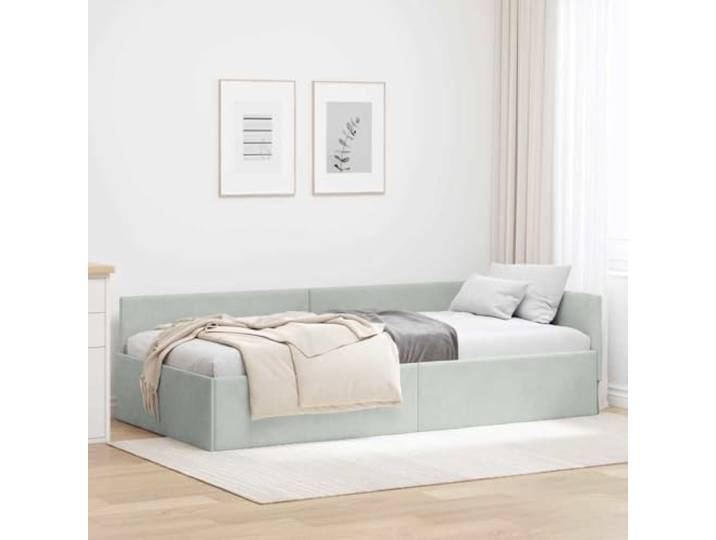 YUOTYRKTEJRSG Samt Eckbettgestell Winkel Schlafbereich Hellgrau 90x190 cm Eckbettgestell mit Kopfteil Hellgrau Samt 90x190 cm Bettsofa mit Lattenrost L-Form Multifunktional für Gästezimmer