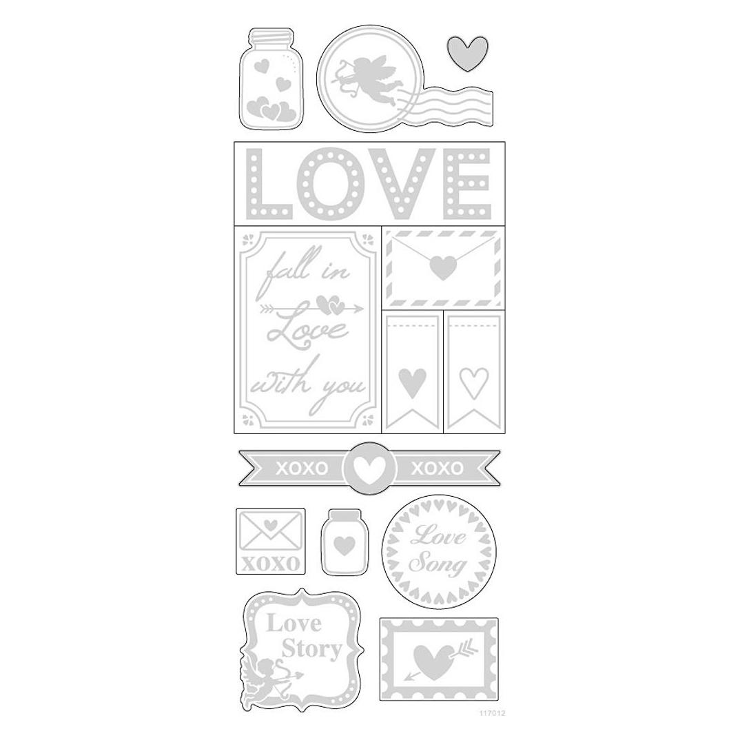 Creativ Company Aufkleber Silver Love, 1 Blatt (14 Sticker) (5712854149914)