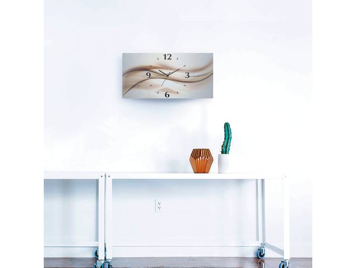 Wanduhr ARTLAND Braune abstrakte Welle , braun, B:60cm H:30cm T:0,3cm, Wanduhren, Wanduhr, wahlweise mit Quarz- oder Funkuhrwerk, lautlos ohne Tickgeräusche