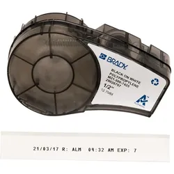 Brady, Etikettenrolle, M21-500-7425, Polypropylen, Schwarz auf Weiss, 12,7mm x 6,4m, permanent, endlos (12.70 mm)