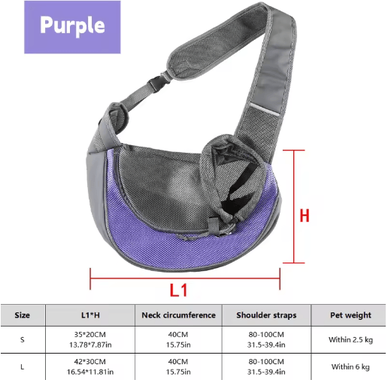 Inspire Picks Breathable Dog Sling Carrier Backpack For Puppies & Cats Travel Crossbody Pet Bag purple l