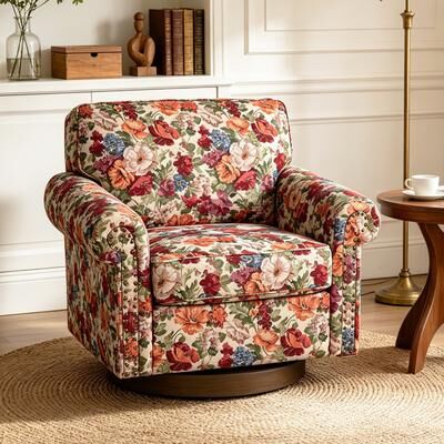 DREAMSIDEA Nailhead 360°Swivel Accent Chair with Rolled Arms