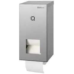 Qbic-line Toilettenpapierhalter Edelstahl geschliffen für 2 Standard Toilettenpapierrollen, mit Sichtfenster