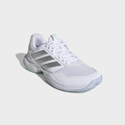 Tennisschuh ADIDAS PERFORMANCE "GAMECOURT 3 ALL COURT", Damen, Gr. 40, weiß (cloud weiß, silber metallic, ice blau), Synthetik, Textil, Schuhe, für Allcourt, Hard-Court, Multi-Court