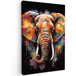 LEINWANDBILD Elefant - Graffiti - Schwarz - Tiere - Farben Deko Groß 90x140 cm