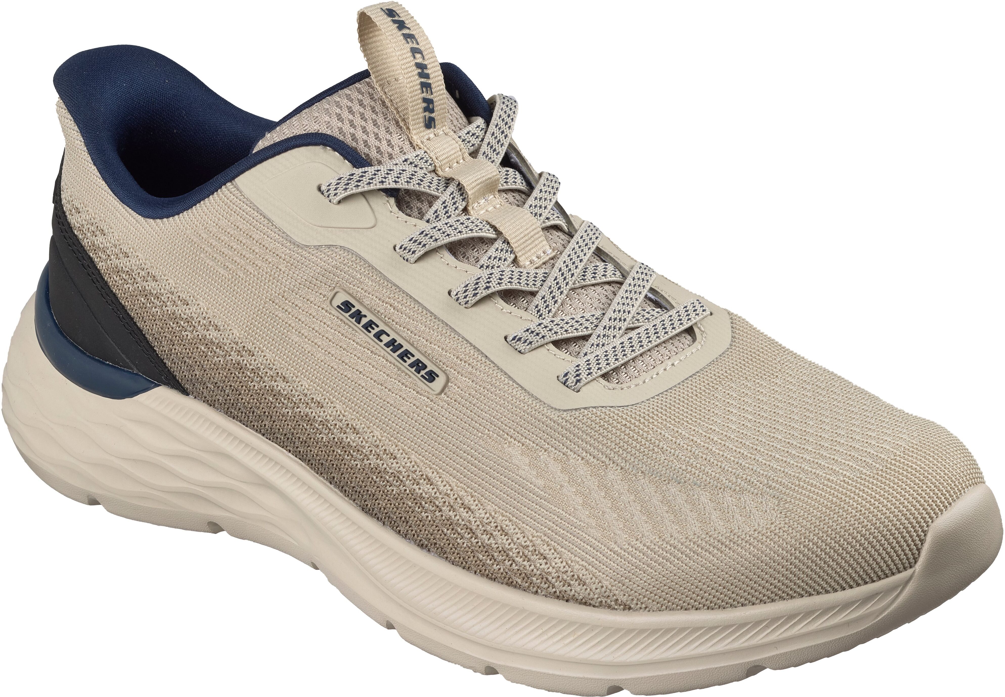 Slip-On Sneaker SKECHERS "GARNER", Herren, Gr. 44, beige (taupe), Textil, Schuhe Slip-On Sneaker, Slipper, Schnürschuh mit Relaxed Fit taupe 44