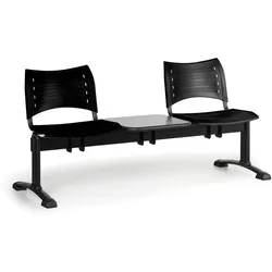 Kunststoff-Wartezimmerbank, Traversenbank VISIO, 2-sitzer + Tisch, schwarz, schwarze Füße