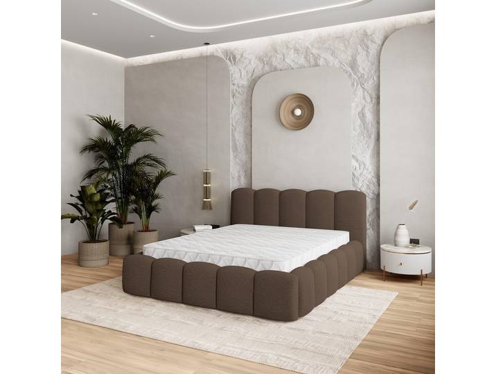 Masseno Polsterbett FALINA 140x200 cm, Polsterbett mit Bettkästen -Braun, QUELLE 25