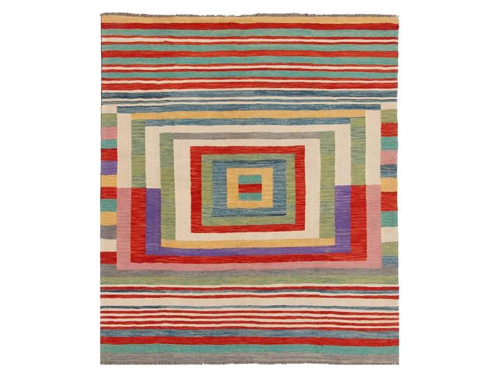 Kelim Afghan Edition Teppich 195x201 Handgewebt Modern Orientteppich Designteppich Quadratisch Wolle