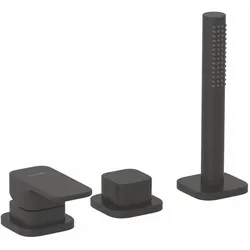 Kludi RENON 3-Loch Wannenfüll- und Brause-Einhandmischer mattschwarz, DN 15, herausziehbare Brause, automatische Umstellung, geschlossener Metallhebel
