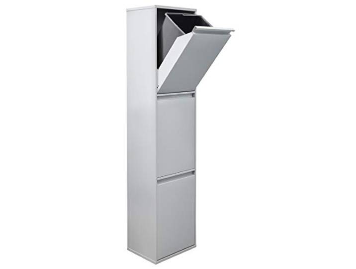 ARREGUI Basic CR302-B Mülltrennsystem aus Stahl 3 Fächer Mülleimer für die Küche 3 Fach Abfalleimer 3x17L (51L) Herausnehmbare Inneneimer mit Griff Recycling Schrank Mülltrennung hellgrau