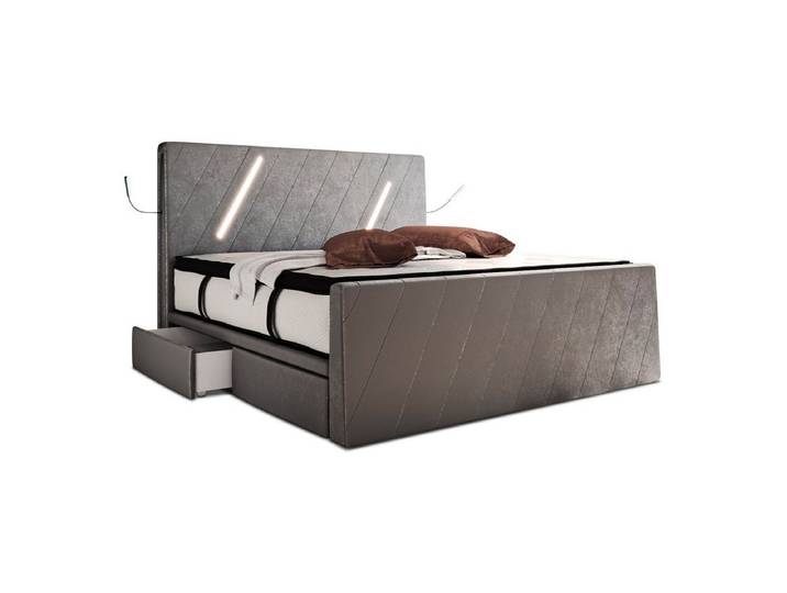 Sofa Dreams Boxspringbett Toulon (6 Teile), Designerbett, Samtstoff, LED-Beleuchtung, Schubladen, Matratze, Topper