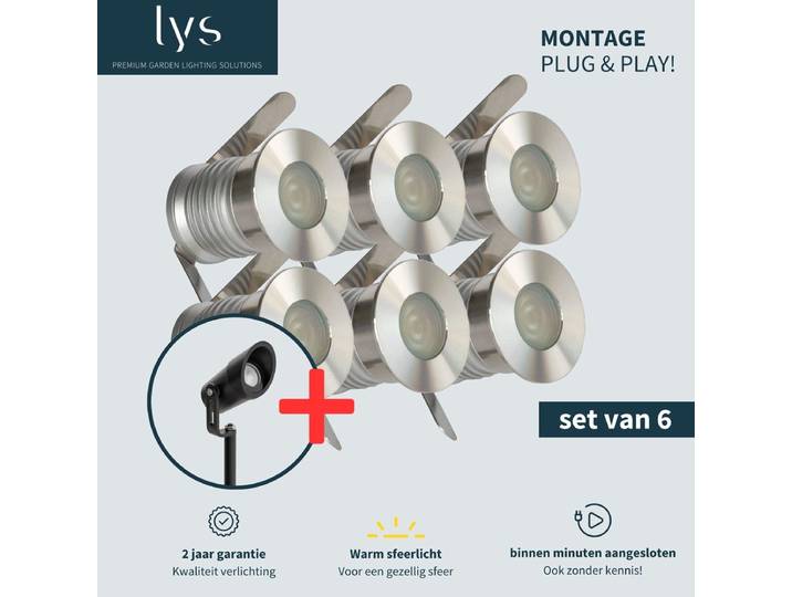 Olan Grondspots Complete Set - Tuinverlichting - Eenvoudig te installeren - Aluminium/RVS (6 stuks)
