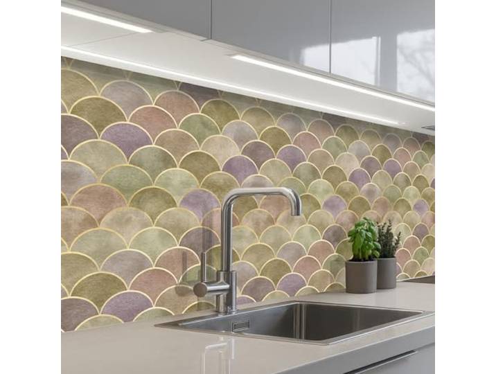 KitchenYeah© Spritzschutz Küche Küchen Rückwand Küchendeko Wand Wandschutz 80x250 cm - Selbstklebend Backsplash Kitchen Peel And Stick Sanft - Gold - Bunt