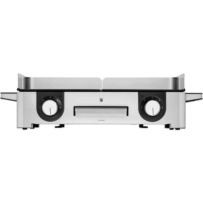 Tischgrill WMF "Lono Master Grill, getrennt regulierte Platten, variable Temperaturen", silber (silberfarben), B:50cm H:18cm T:28cm, Kontaktgrill_Standgrill_Tischgrill_Teppanyakigrill, outdoorgeeignet, Wind-/Spritzschutz, spülmaschinengeeignete Teile