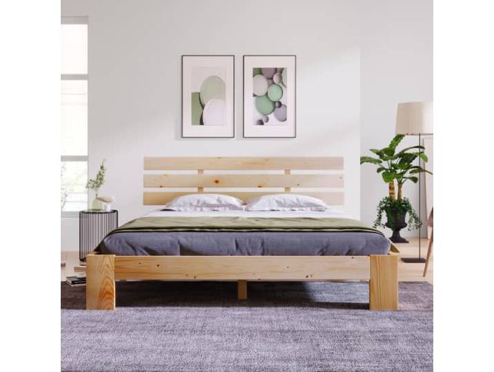 Merax Holzbett Doppelbett mit Kopfteil aus Bettgestell mit Lattenrost - Anzug für 200 x 140 cm Matratze Massivholz Massiv Doppelbett als Ehebett verwendbar, inkl. Rückenlehne (Natur)