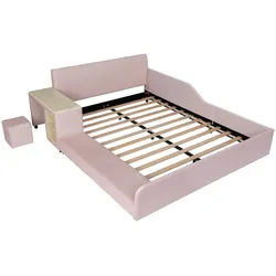 STILVORA Polsterbett aus Samt, Pink, 140x200 cm, mit Schreibtisch, Hocker und Ablageboden