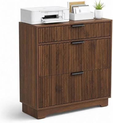 YUN Wood Lateral Filing Cabinet with Fluted Design and Drawers for Home Office