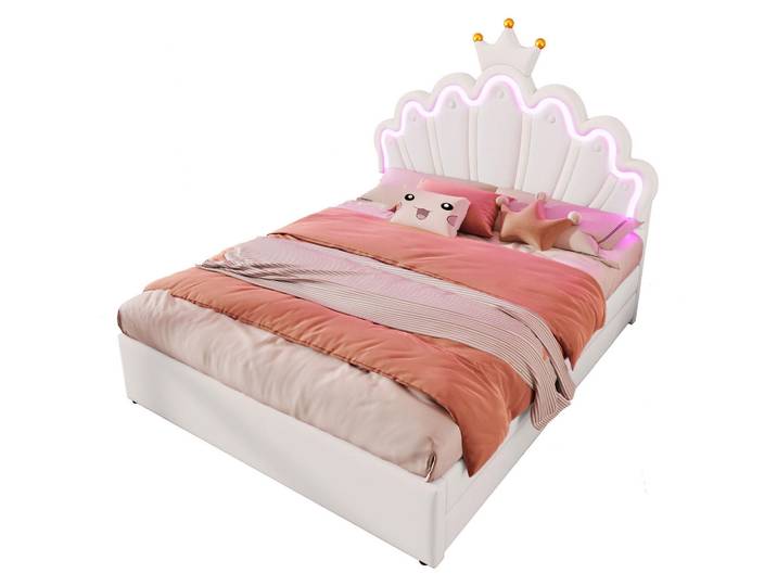 Komhtom Kinderbett 140 x 200 cm mit 2 Schubladen, Prinzessinnenbett in Kronenform, weiß, Weiß, Leder, Mode, 140x200 cm, Babymöbel & Kindermöbel, Kinderzimmer & Jugendzimmer, Kinderbetten