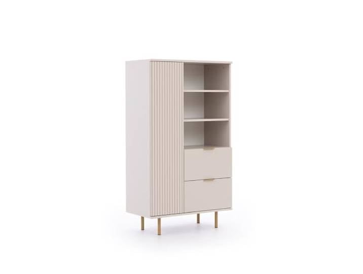Lomadox Highboard Vitrinenschrank in Kaschmir, Front mit Rillenoptik, Goldfarbene Griffe und Füße