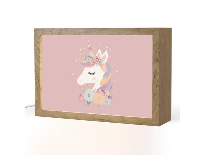 OnlyWow Nachttischlampe - Einhorn - Rosa - Blumen - 30x20 cm, Holzwerkstoff, Rechteckig, LED integriert, 30x20x8 cm, Lampen & Leuchten, Innenbeleuchtung, Nachtlicht