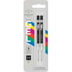 Parker Pen, Ersatzpatronen + Tintenfass, Gel-Mine ECO, schwarz, Strichstärke: M, 2er Blister schnelltrocknende, wischfeste Tinte, passend fü (Schwarz, 0.70 mm, 2 Stk.)