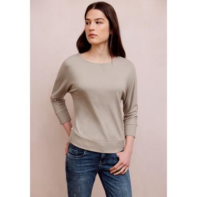 3/4-Arm-Shirt STREET ONE STUDIO, Damen, Gr. 40, beige (buffed beige meliert), Stoff, 83% Viskose, 17% Polyester, unifarben, normal normal, U-Boot-Ausschnitt, Rippbündchen, Shirts 3/4-Arm-Shirt, mit U-Boot-Ausschnitt