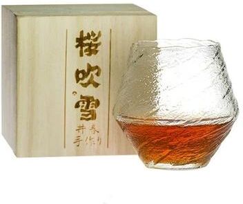 Uplifted Finds Japanese Hazy Air Whiskey Tumbler High Performance Hammer Pattern Brandy & Wine Glass 1x Wave Wooden Box