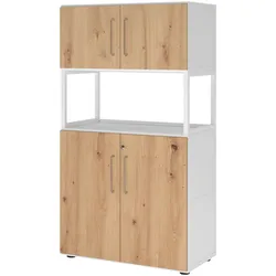 bümö flexi Aktenschrank abschließbar mit Regal in Weiß/Asteiche