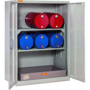 CEMO Umweltschrank Fassschrank 14/20, 11567, grau, 140 x 195 x 84cm, 2 Gitterroste & 1 Auffangwanne