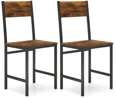 Costway Industrial Kitchen Side Chairs Set of 2 with Metal Legs and Slanted Back-Rustic Brown