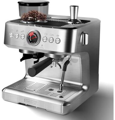 YUN 20 Bar Machine with Grinder, Machine with Milk Frother, PID Temperature Control, Semi-Automatic