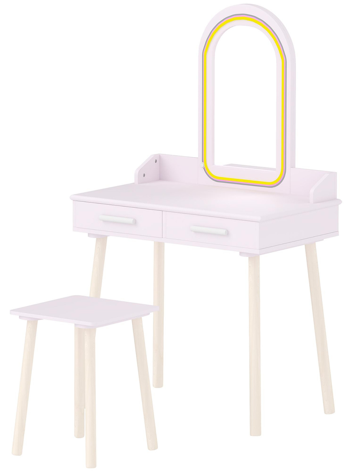 AIYAPLAY Kindermake-up tafel set 2-in-1: Kaptafel en bureau inclusief kruk