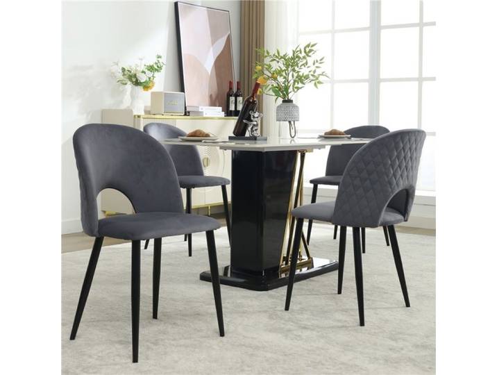 Ensemble 4 chaises rembourrées gris anthracite velours motif losange au dossier mobilier élégant pour salle à manger ou réception