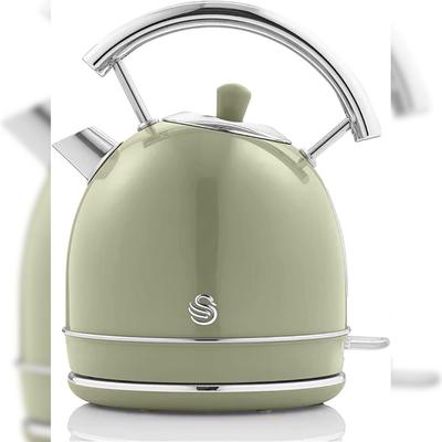 SWAN SK14630GNEU Retro Elektrisch Wasserkocher 1,8L Vintage Abschaltautomatik Kabellos, Edelstahl, Grün, 3000W