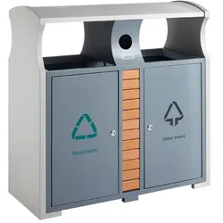 Mülltrennsystem V-Part Abfallbehälter 2x 39 L Aluminium grau Außenbehälter mit Metallinneneimer, feuerfest