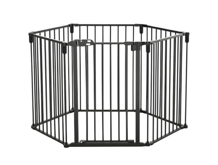 PawHut Barrière de sécurité barrière de Protection cheminée Parc enclos Chien Pliable modulable 6 Panneaux avec Porte sans perçage 362\,5 x 76 cm Noir