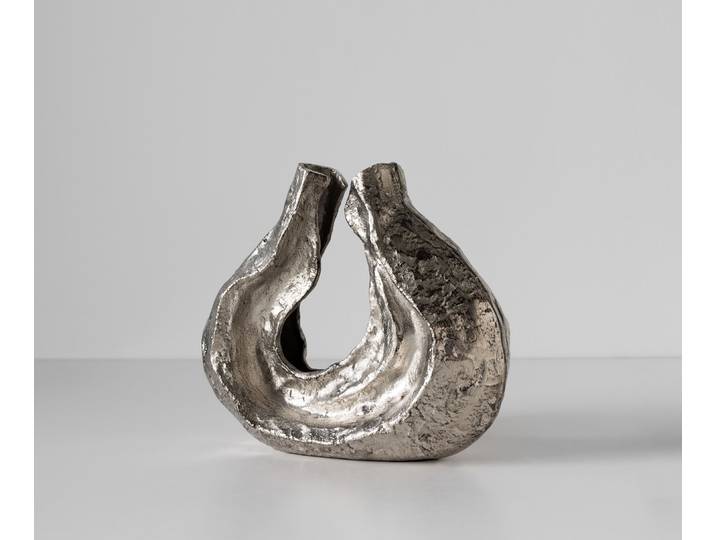 Skulptur Nexora B40 x T15 x H33 cm Aluminium Platin Handgemacht, Wohnaccessoires