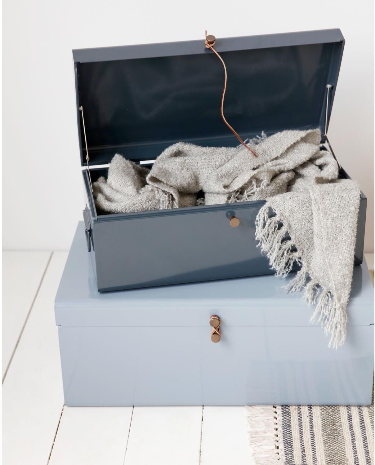 Aufbewahrungsbox "House Doctor", grau (blau), 2 Stk., Leder, Metall, Aufbewahrungsboxen, Aufbewahrungsbox blau 2 Stk.