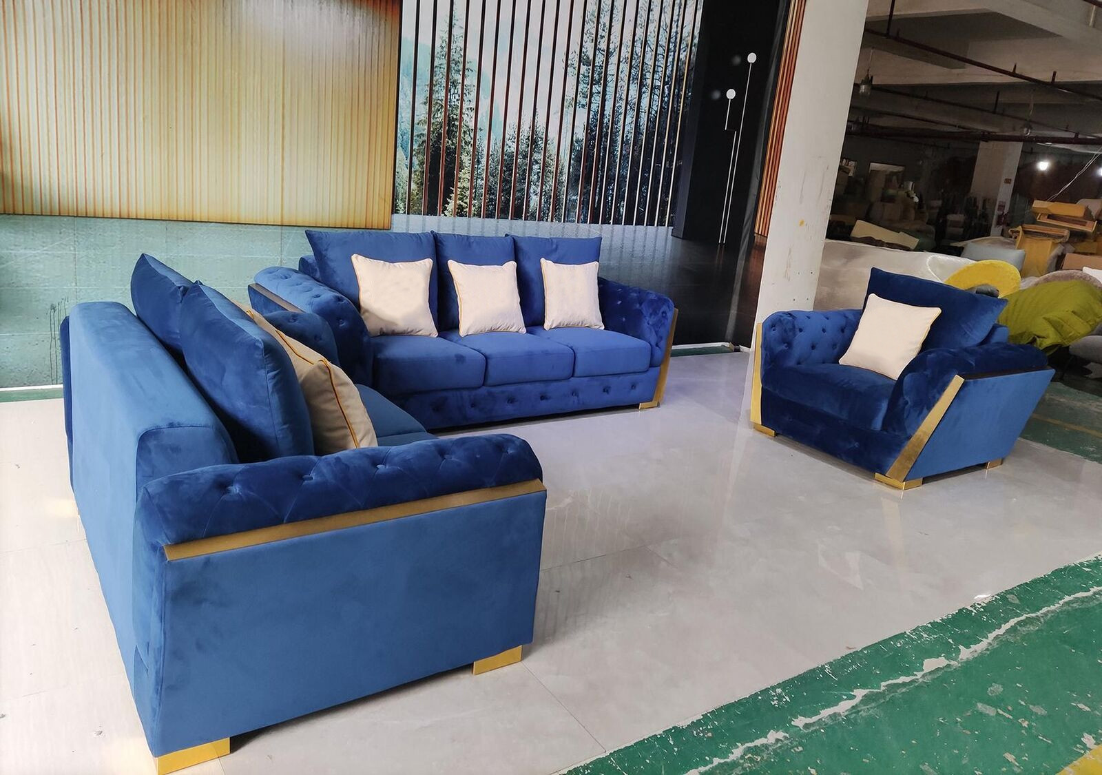 Chesterfield 3-delige bankset blauw