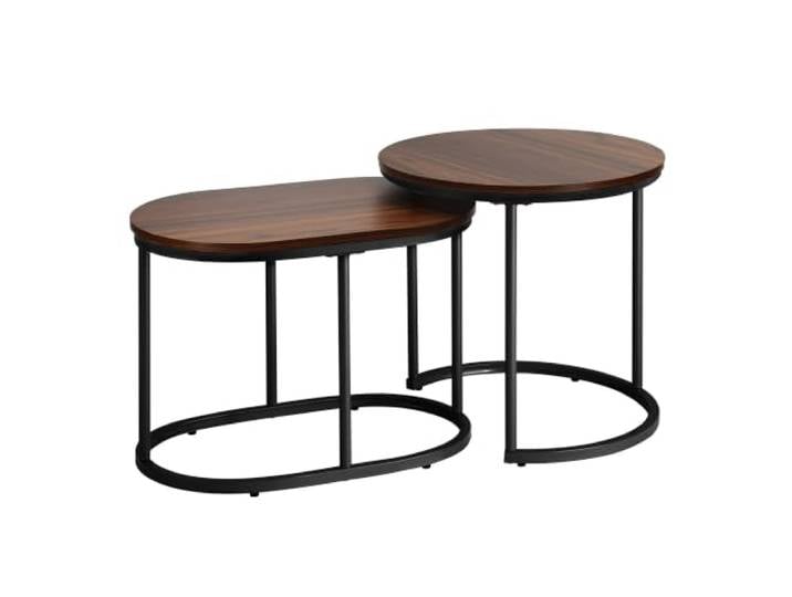 Wonnika Couchtisch Rund & Oval 2er Set Satztisch Holzoptik, Schwarz Platzsparendes Satztisch Set für Wohnzimmer, modernes Nesting Design, stabiles Metallgestell