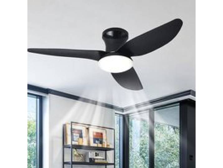 Grande Plafonnier Ventilateur de Plafond Salon Dimmable Télécommande LED Lustre Ventilateur De Plafond Réversible 100cm Noir