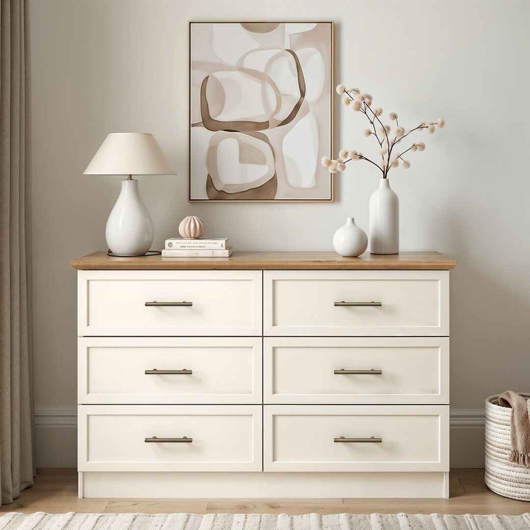 August Grove Cleverton 6 Drawer Chest Ivory 70.7cm H X 119.2cm W X 38.8cm D