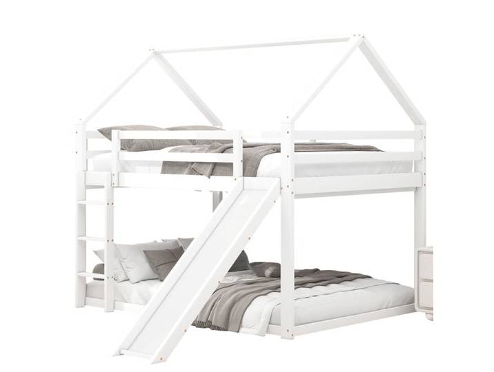 Doppelbett Kinderbett avec toboggan et échelle lit double superposé 140x200cm blanc
