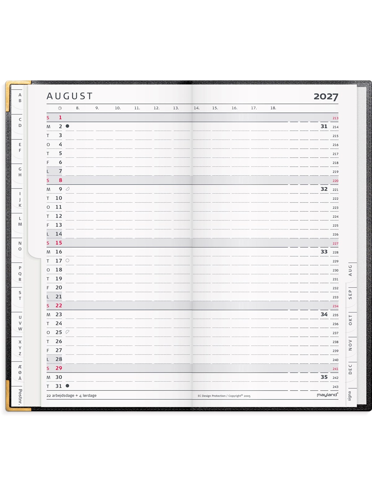 Mayland Index Planner månedskalender sort skind 2027