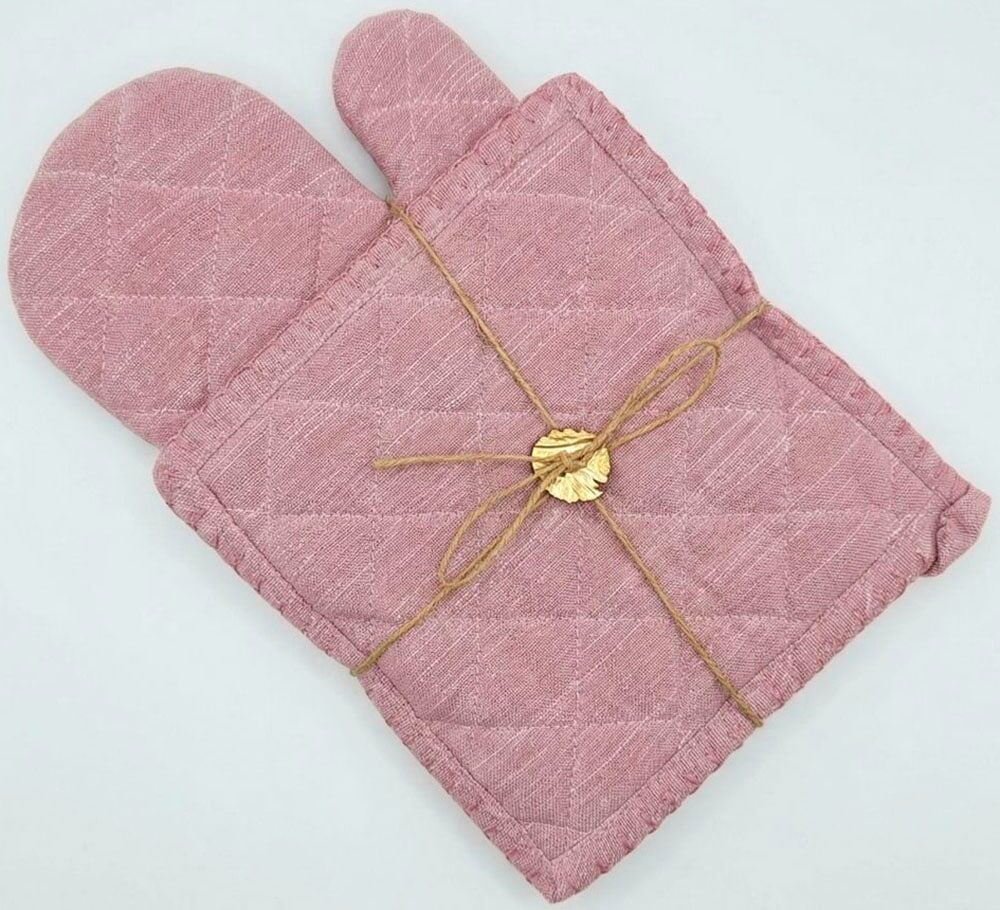 Topfhandschuhe HOME AFFAIRE "Handschuh & Topflappen Set Rose", rosa, B:20cm L:20cm, Baumwolle, Topflappen, Topfhandschuhe