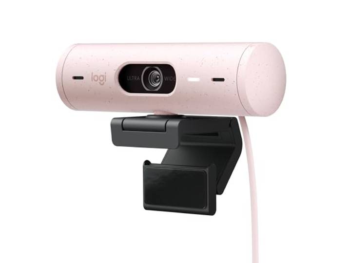 Logitech Brio 500 Webcam HD avec Expo Auto Mode ’Show’\, Deux Micros RBR\, Clapet Webcam\, Compatible Teams/Meet/Zoom\, Câble USB-C - Rose